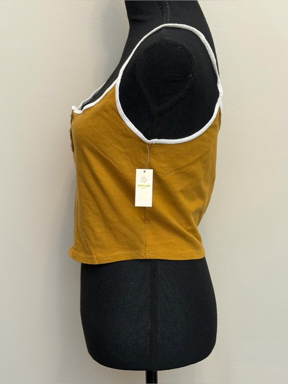 aerie Mustard Brown Cropped Tank Women L Loungewear Lightweight Summer HenleyY2K - Picture 5 of 7